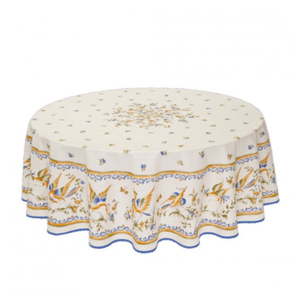Toalha de mesa redonda provençal resistente a manchas, azul musgo, 100% poliéster.