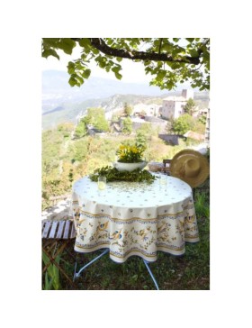 Tovaglia rotonda provenzale antimacchia, blu Moustier, 100% poliestere