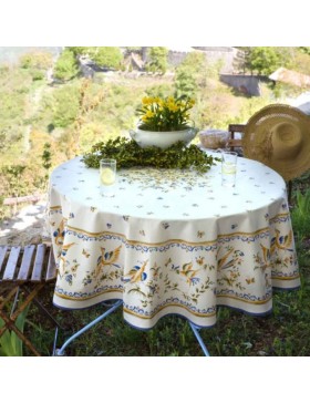 Mantel redondo provenzal antimanchas, azul Moustier, 100 % poliéster