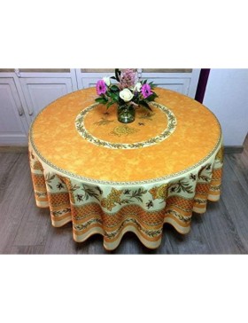 Mantel redondo provenzal antimanchas con diseño de girasoles y abejas