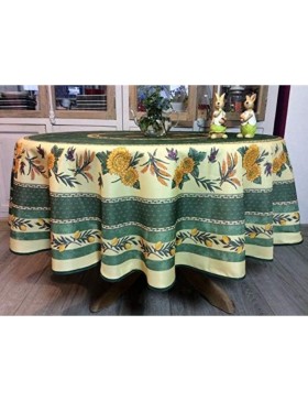 Toalha de mesa redonda provençal, resistente a manchas, com estampa de girassol e abelha.