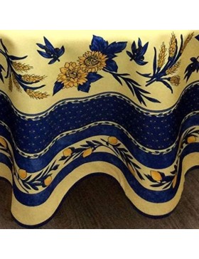 Toalha de mesa redonda provençal, resistente a manchas, com estampa de girassol e abelha.