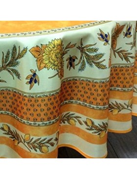 Mantel redondo provenzal antimanchas con diseño de girasoles y abejas