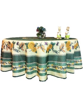 Mantel redondo provenzal antimanchas con diseño de girasoles y abejas