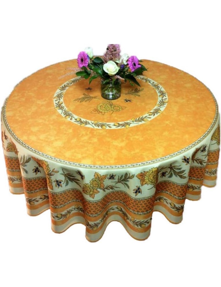 Nappe Provençale Ronde Anti-tâche Tournesol Abeille