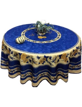 Mantel redondo provenzal antimanchas con diseño de girasoles y abejas