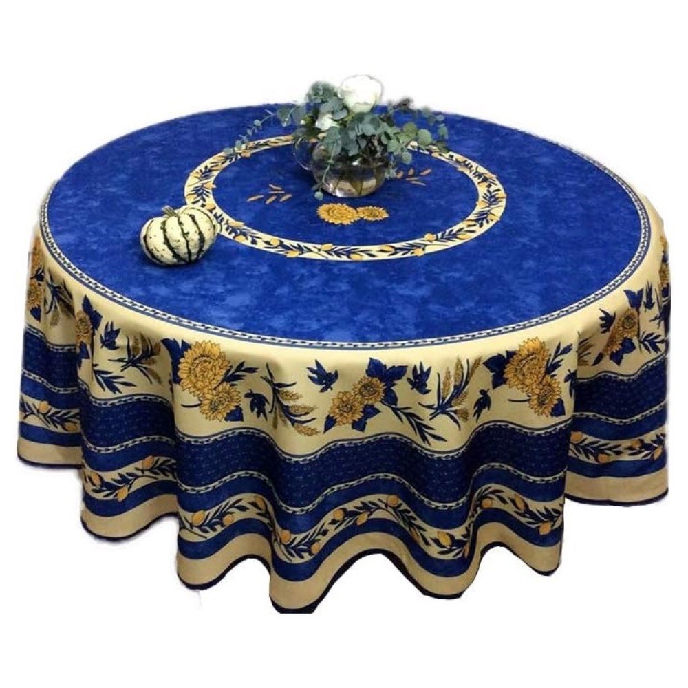 Toalha de mesa redonda provençal, resistente a manchas, com estampa de girassol e abelha.