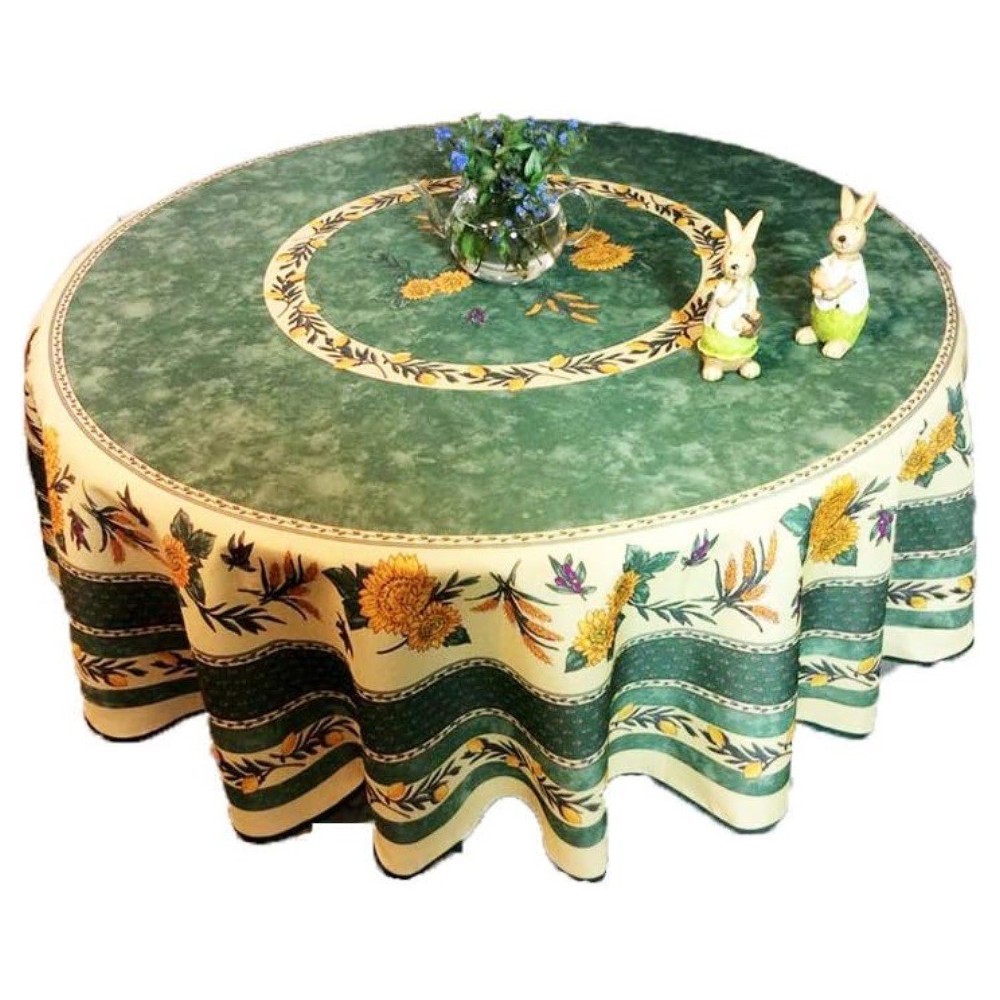 Toalha de mesa redonda provençal, resistente a manchas, com estampa de girassol e abelha.