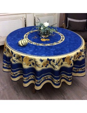 Toalha de mesa redonda provençal, resistente a manchas, com estampa de girassol e abelha.