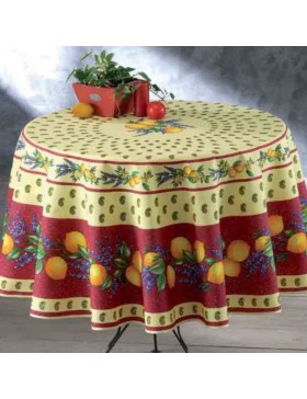 Nappe Provençale Ronde Anti-Tâche 100% Polyester - Citron