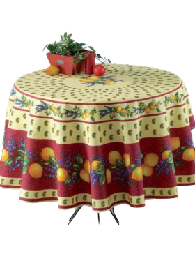 Nappe Provençale Ronde Anti-Tâche 100% Polyester - Citron