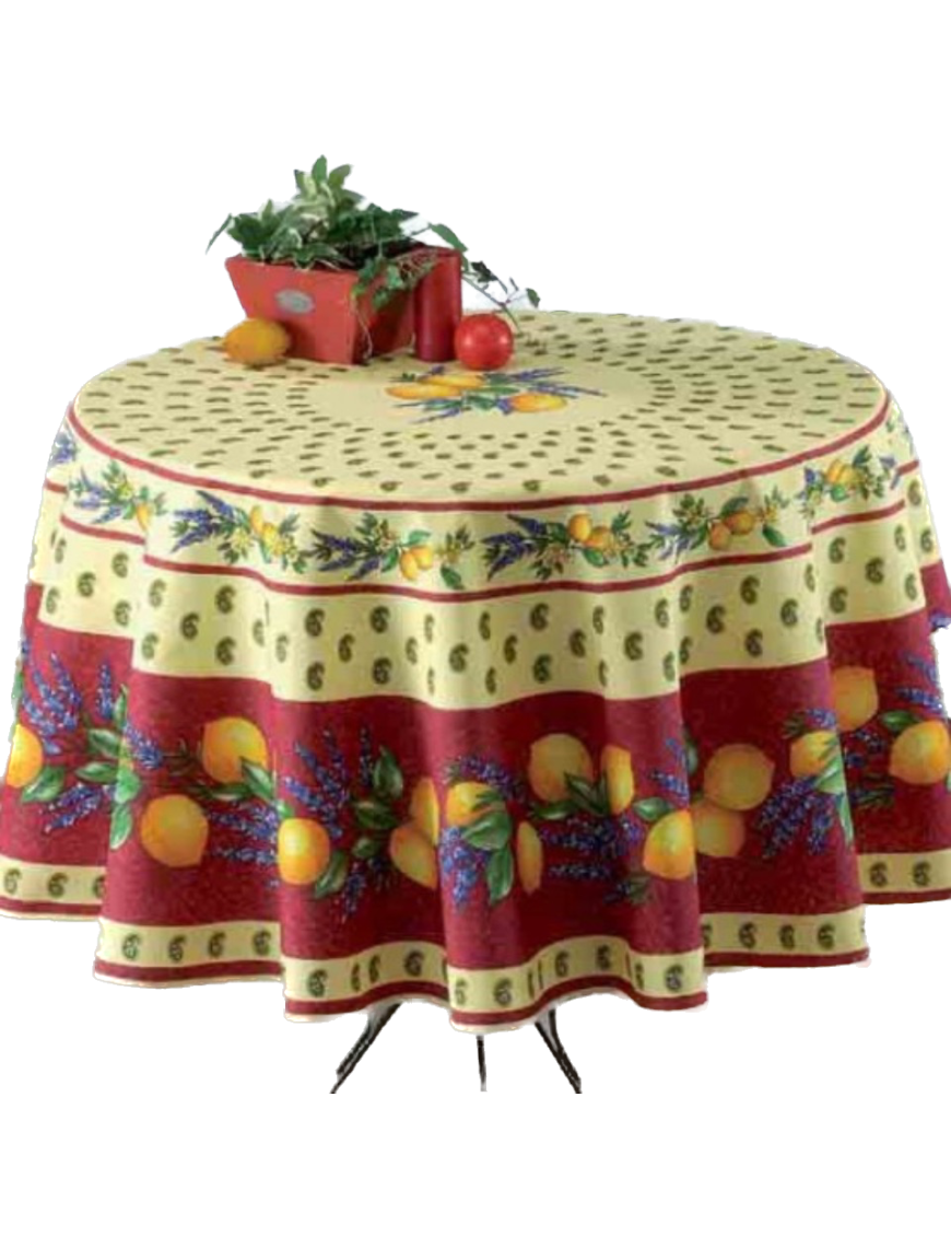 Nappe Provençale Ronde Anti-Tâche 100% Polyester - Citron