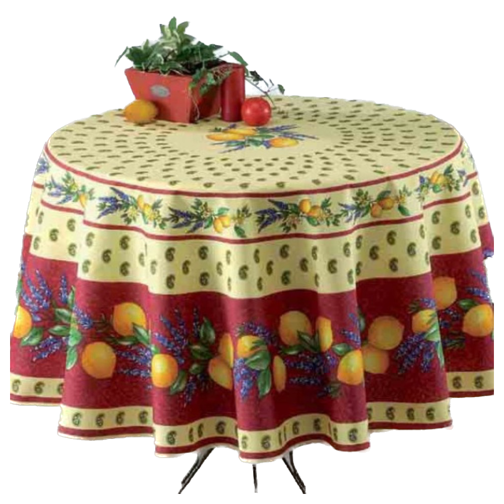 Tovaglia rotonda provenzale antimacchia, 100% poliestere - Limone