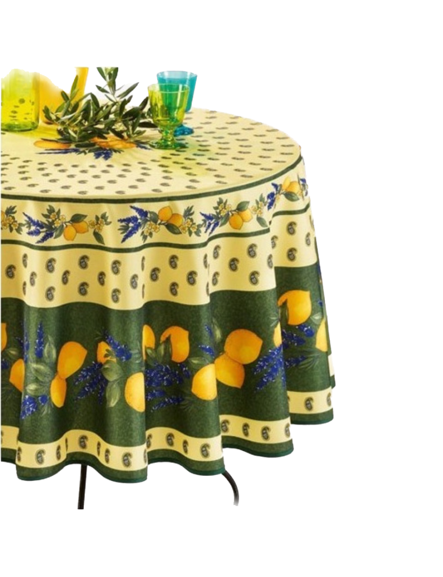 Nappe Provençale Ronde Anti-Tâche 100% Polyester - Citron