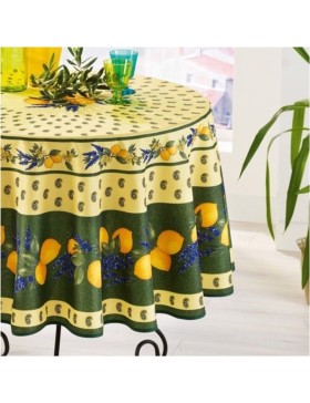 Nappe Provençale Ronde Anti-Tâche 100% Polyester - Citron