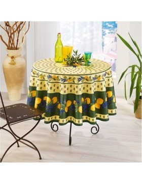 Nappe Provençale Ronde Anti-Tâche 100% Polyester - Citron