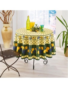 Provençaals rond vlekbestendig tafelkleed 100% polyester - Citroen