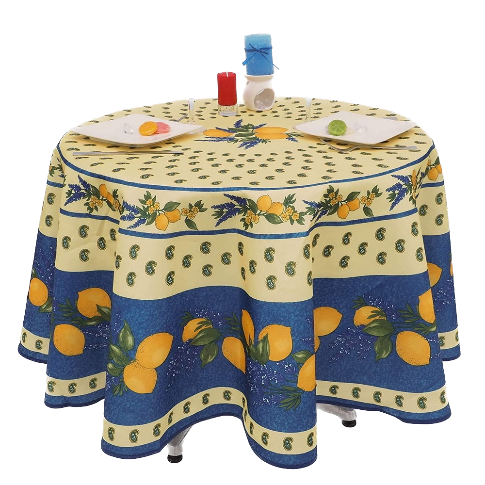 Toalha de mesa redonda provençal resistente a manchas, 100% poliéster - Limão
