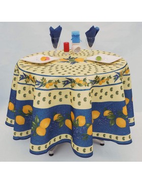 Nappe Provençale Ronde Anti-Tâche 100% Polyester - Citron