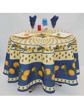 Provençaals rond vlekbestendig tafelkleed 100% polyester - Citroen