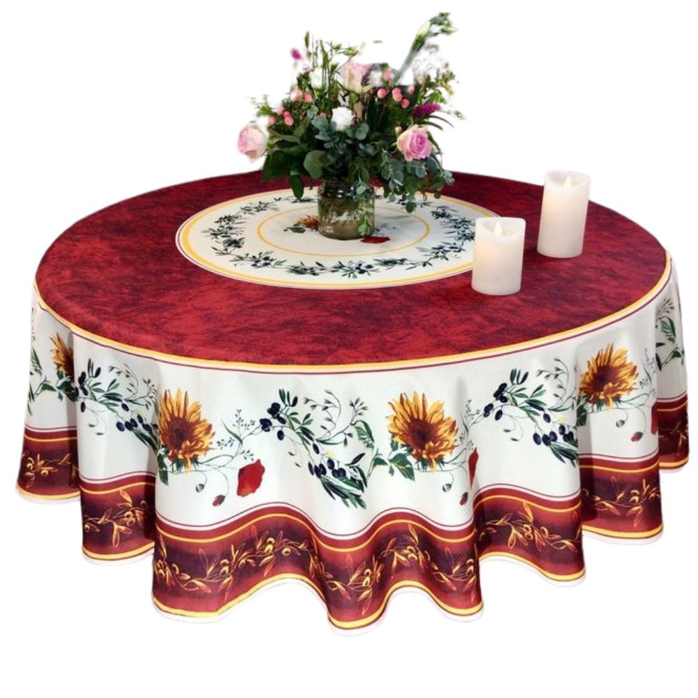 Mantel antimanchas con estampado beige terracota, 100% poliéster