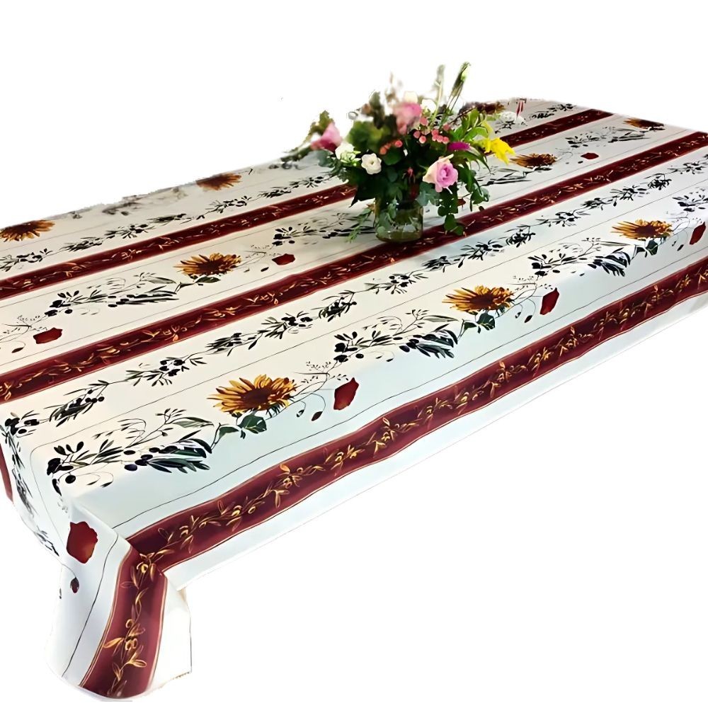 Mantel antimanchas con estampado beige terracota, 100% poliéster