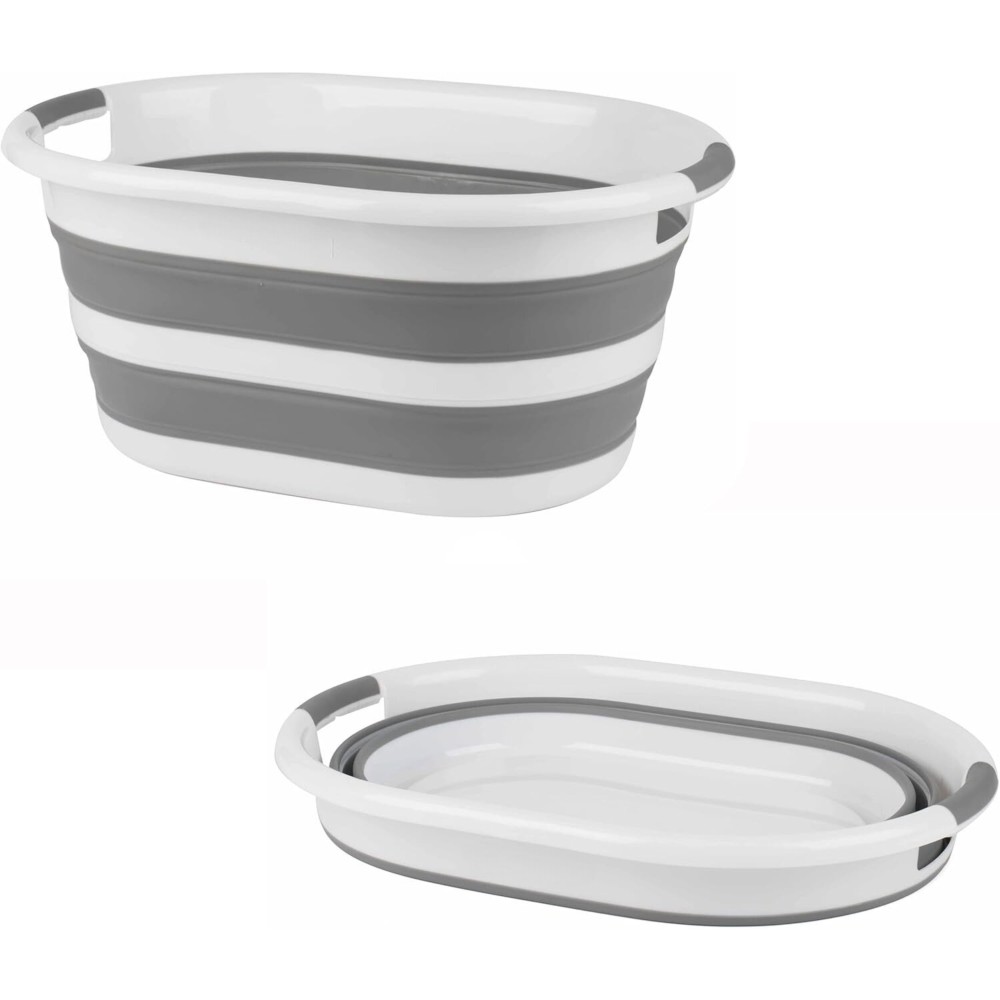 Cesto de roupa dobrável, 27 L, cinza/branco