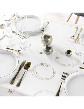 Mantel – Resistente a manchas / Sin arrugas – Ideal para fiestas, Navidad, cumpleaños – Estrella Metálica
