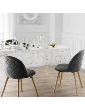 Toalha de mesa – Resistente a manchas / Não amassa – Ideal para feriados, Natal e aniversários – Estrela metálica