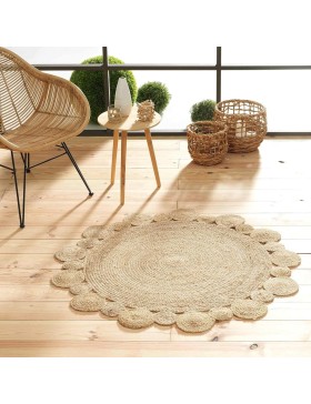 Rond vloerkleed 120 cm opengewerkt jute cordou_