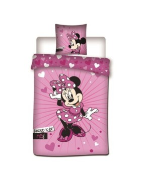 Parure de Lit Minnie Mouse – Housse de Couette 140x200 cm + Taie d'oreiller 63x63 cm – 100% Polyester