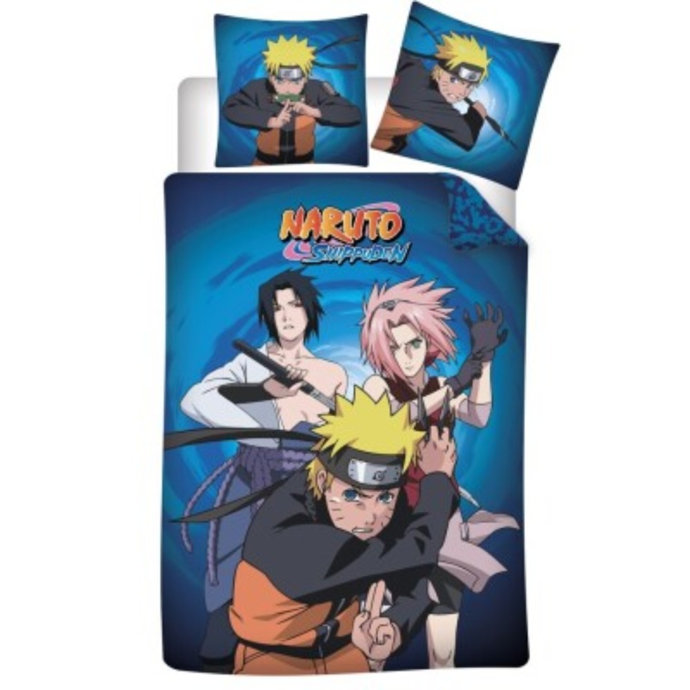 Parure de Lit Naruto Shippuden – Housse de Couette Réversible 140x200 cm + Taie d'oreiller 63x63 cm – 100% Microfibre