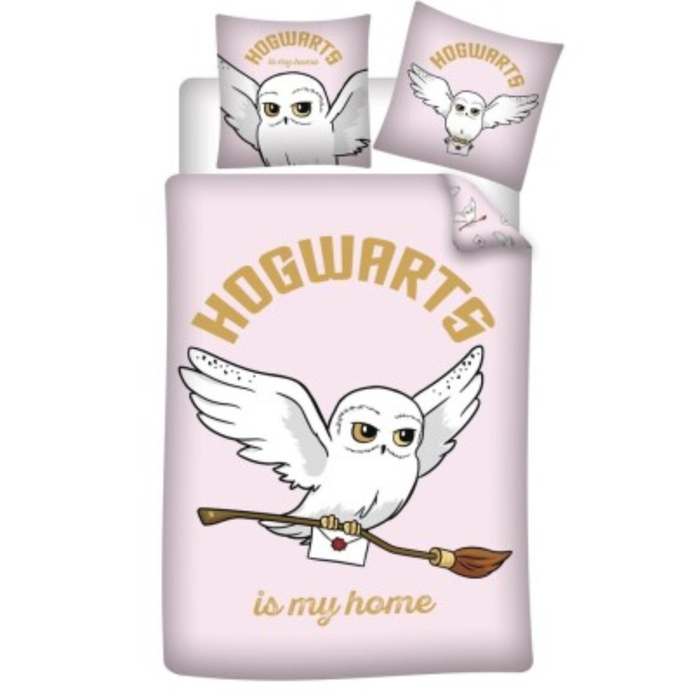 Parure de Lit Harry Potter – Edwige Rose – Housse de Couette 140x200 cm + Taie d'oreiller 63x63 cm – 48% Coton, 52% Polyester