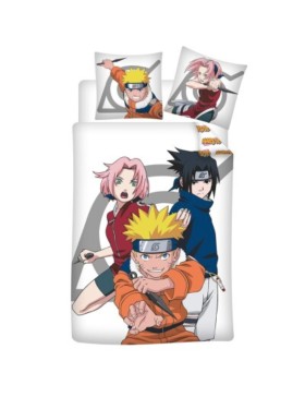 Parure de Lit Naruto – Sasuke & Sakura – Housse de Couette Réversible 140x200 cm + Taie d'oreiller 65x65 cm – Polycoton