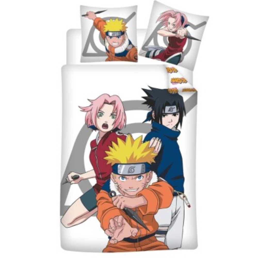 Parure de Lit Naruto – Sasuke & Sakura – Housse de Couette Réversible 140x200 cm + Taie d'oreiller 65x65 cm – Polycoton