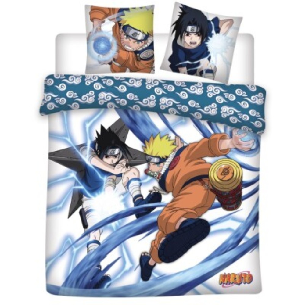 Parure de Lit Naruto – Housse de Couette Réversible 240x220 cm + 2 Taies d'oreiller 65x65 cm – Oeko Tex