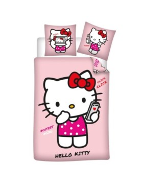 Parure de Lit Hello Kitty Rose Réversible – Housse de Couette 140x200 cm + Taie d'oreiller 65x65 cm – Polycoton