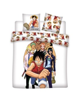 Conjunto de cama One Piece – Tripulação do Luffy – Capa de edredom + 2 fronhas