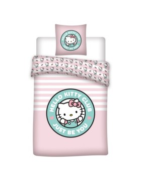 Parure de Lit Hello Kitty – Housse de Couette 140x200 cm + Taie d'Oreiller 65x65 cm – Polycoton