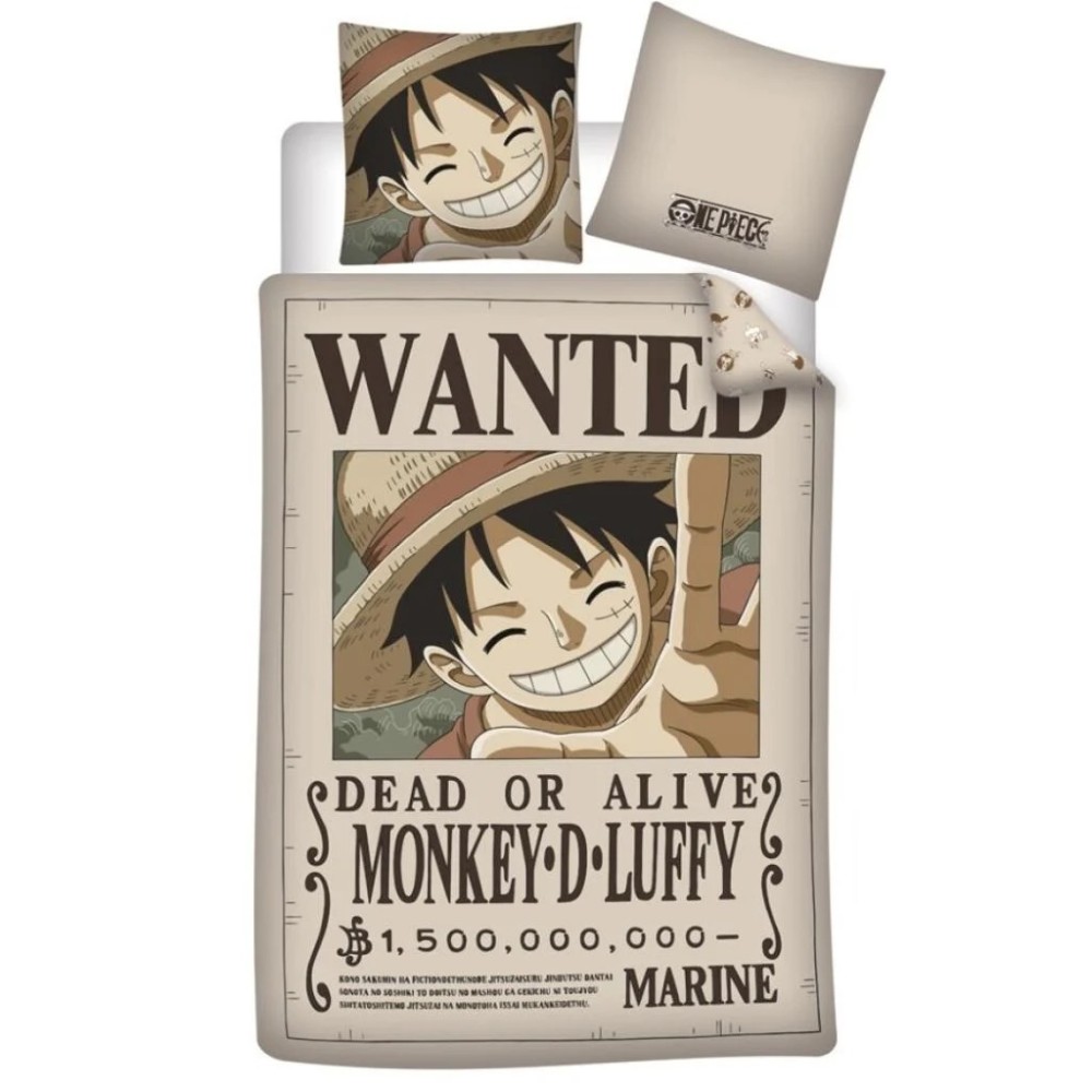 Parure de Lit One Piece – Luffy 'Wanted' – Housse de Couette 140x200 cm + Taie d'oreiller 65x65 cm