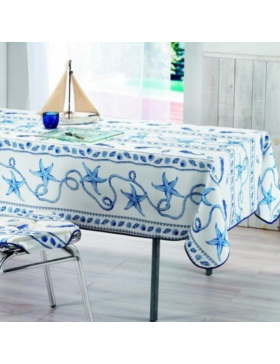 Provençaals rechthoekig vlekbestendig tafelkleed in wit marineblauw 100% polyester
