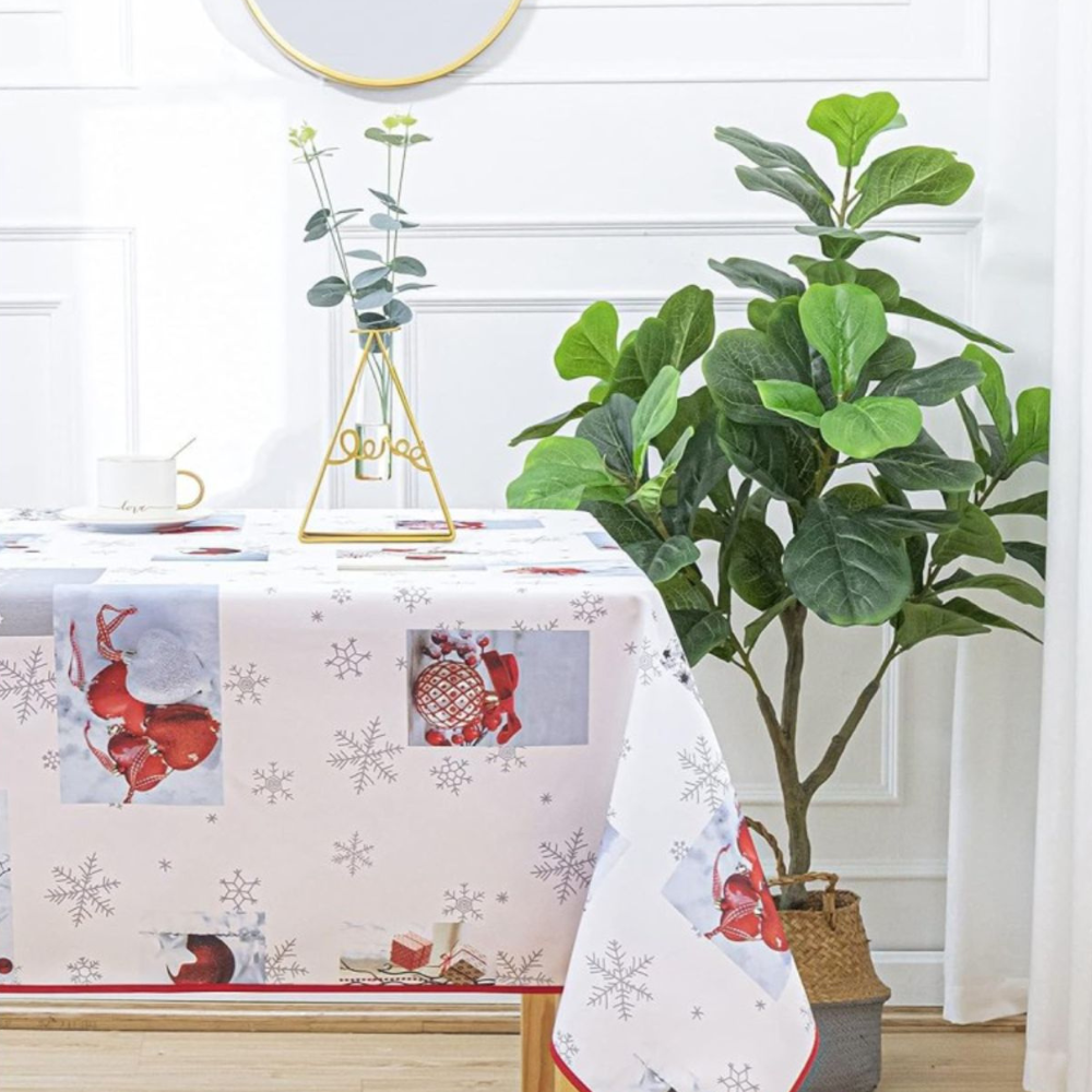 Mantel navideño rectangular - Tejido antimanchas e impermeable - Copos de nieve - 150 x 240 cm