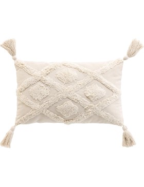 Almofada removível e compacta com pompons, 30x50 cm, algodão/poliéster com capitonê - INCA