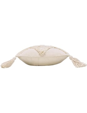 Gecomprimeerd verwijderbaar kussen met pompons 30x50 cm katoen/polyester getuft - INCA