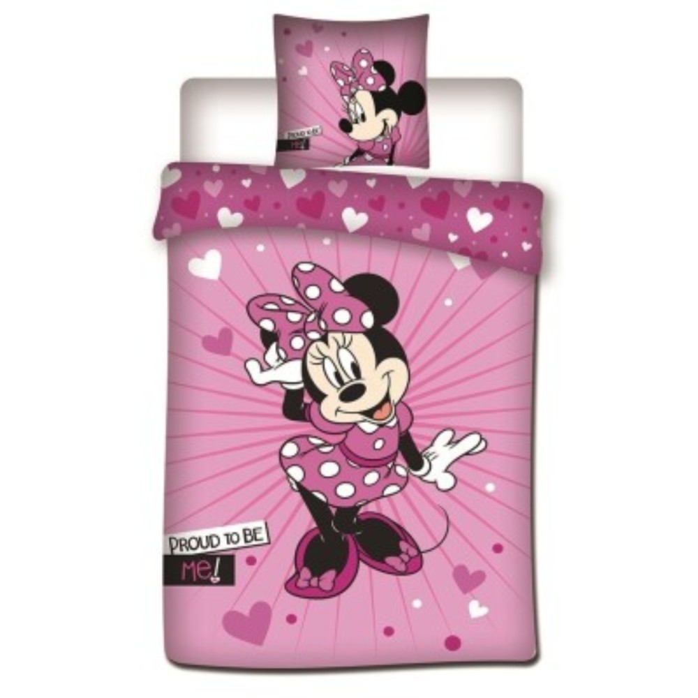 Parure de Lit Minnie Mouse – Housse de Couette 140x200 cm + Taie d'oreiller 63x63 cm – 100% Polyester