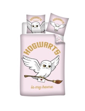 Parure de Lit Harry Potter – Edwige Rose – Housse de Couette 140x200 cm + Taie d'oreiller 63x63 cm – 48% Coton, 52% Polyester