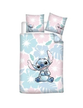 Parure de Lit Disney Lilo & Stitch – Réversible – Housse de Couette 140x200 cm + Taie d'oreiller 65x65 cm – Polycoton