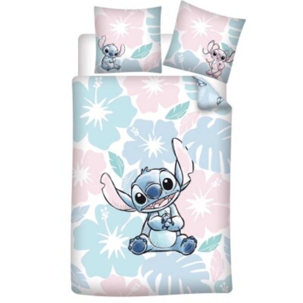 Parure de Lit Disney Lilo & Stitch – Réversible – Housse de Couette 140x200 cm + Taie d'oreiller 65x65 cm – Polycoton