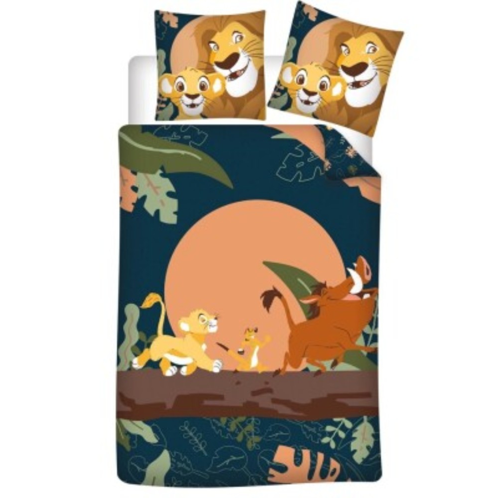 Parure de Lit Disney Le Roi Lion – Housse de Couette Réversible 140x200 cm + Taie d'oreiller 65x65 cm – Oeko Tex