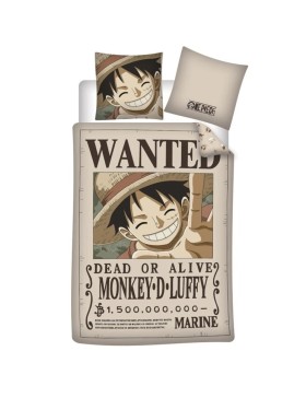 Parure de Lit One Piece – Luffy 'Wanted' – Housse de Couette 140x200 cm + Taie d'oreiller 65x65 cm